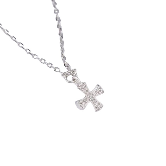 14K Gold Cross • White Gold Cross Crystal • Cross • Dainty Necklace • silver - Picture 6 of 8